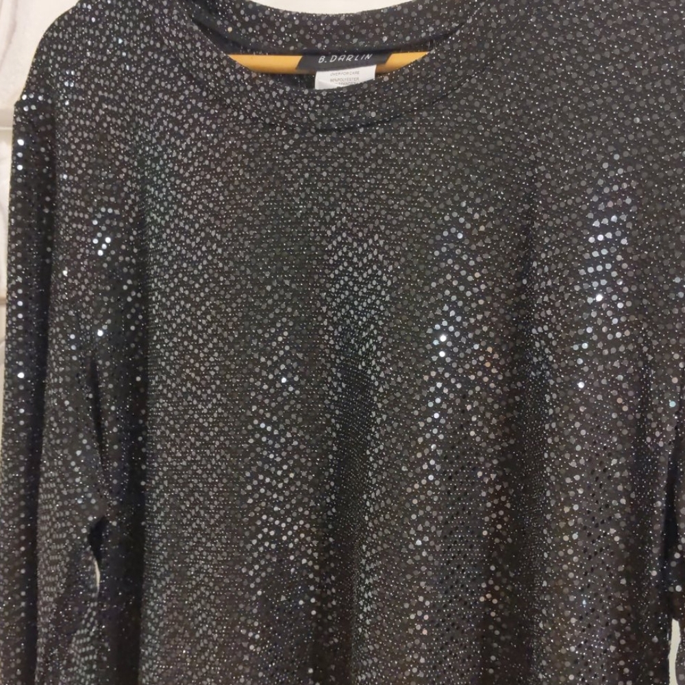 B Darlin Plus Size Sequin Dress in Black Gunmetal - Picture 6 of 9